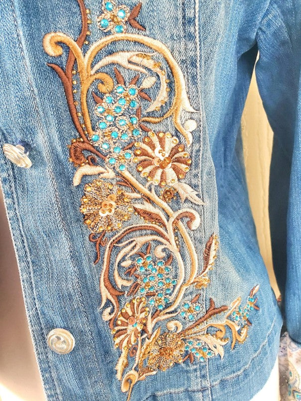 Embroidered Boho Rhinestone Jean Jacket