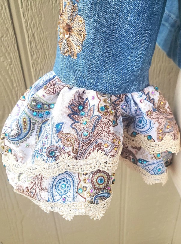 Embroidered Boho Rhinestone Jean Jacket