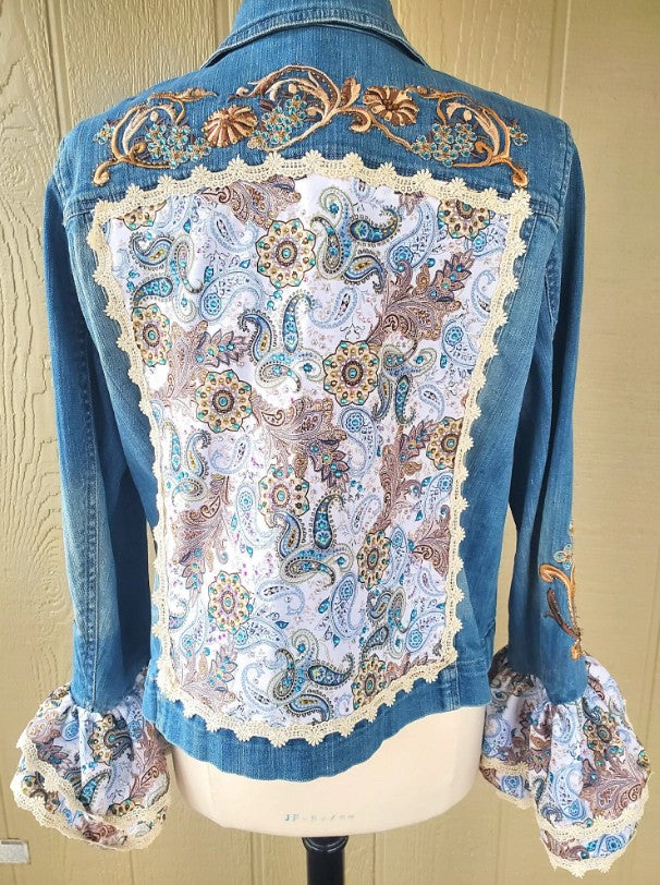 Embroidered Boho Rhinestone Jean Jacket