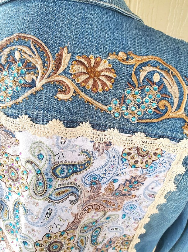 Embroidered Boho Rhinestone Jean Jacket