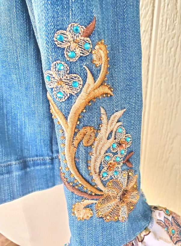 Embroidered Boho Rhinestone Jean Jacket