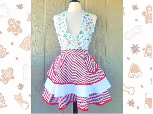 Peppermint Christmas Retro Apron
