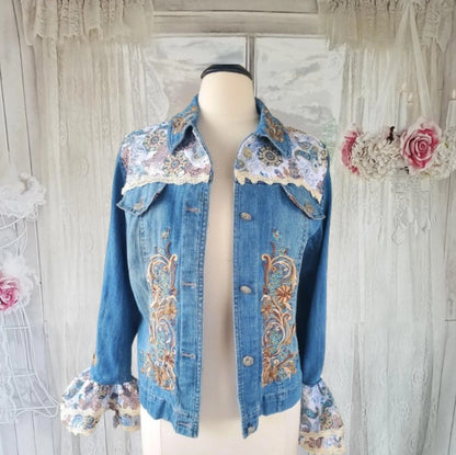 Embroidered Boho Rhinestone Jean Jacket
